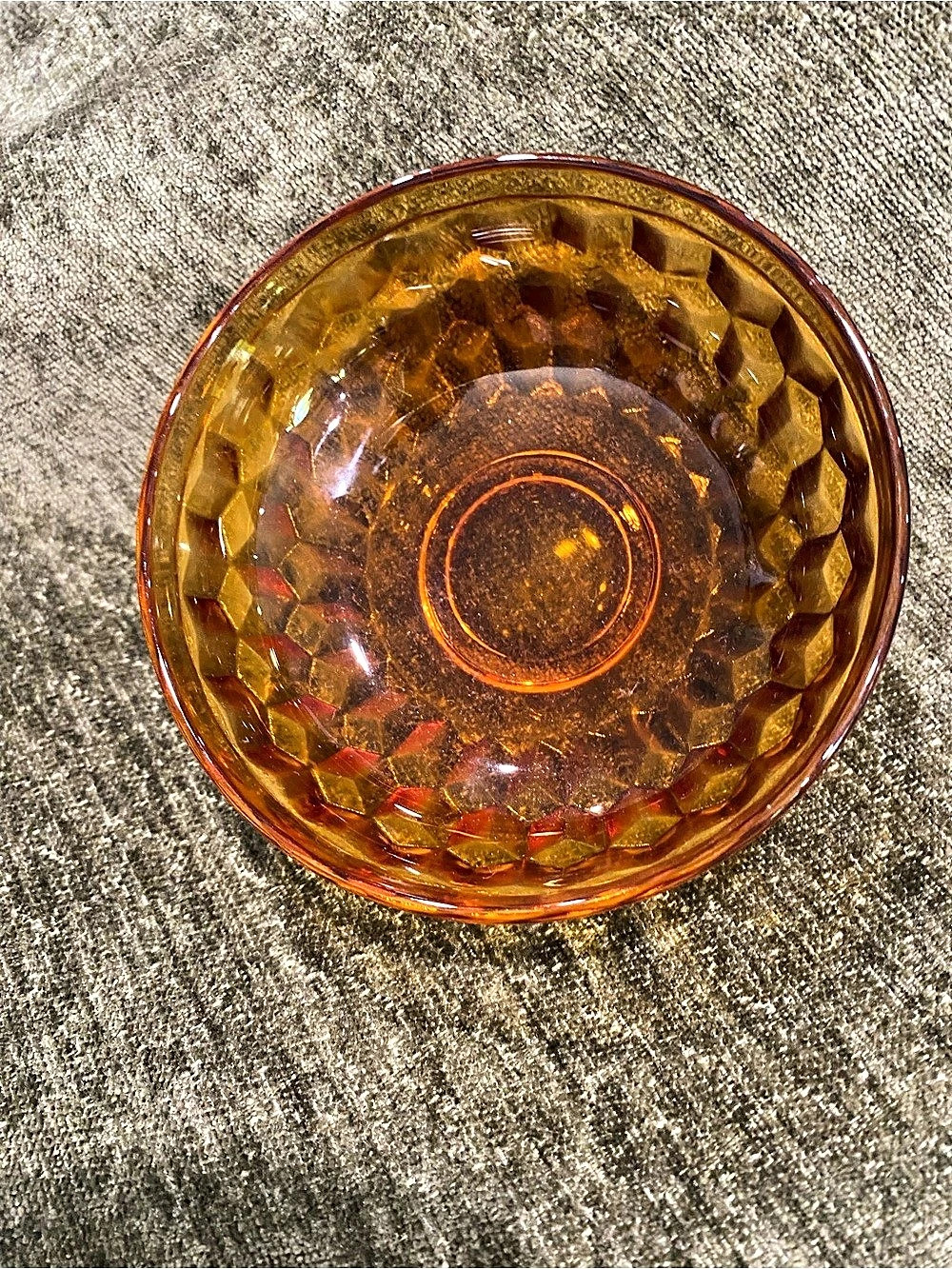Vintage Amber Geometric Glass Bowl